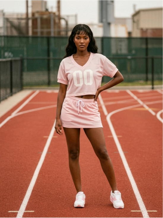 Windsor Tops - 🚨🚨🚨BOGO🚨🚨🚨Windsor Light Pink Mesh Crop Jersey with White '00' Graphic